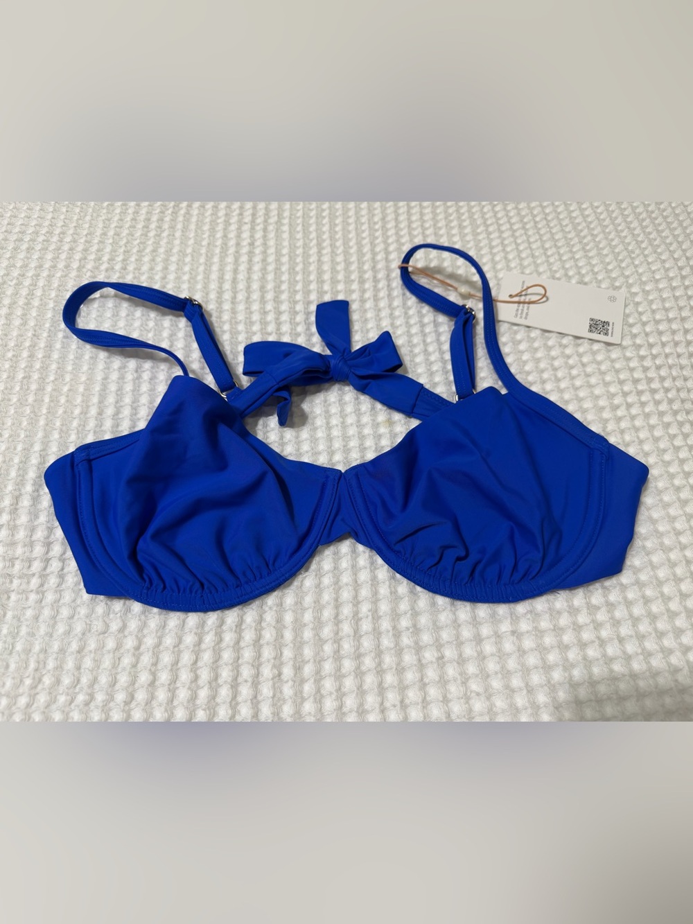 NWT - Quince - Italian Demi Bikini Top with Tie-Back in Electric Blue